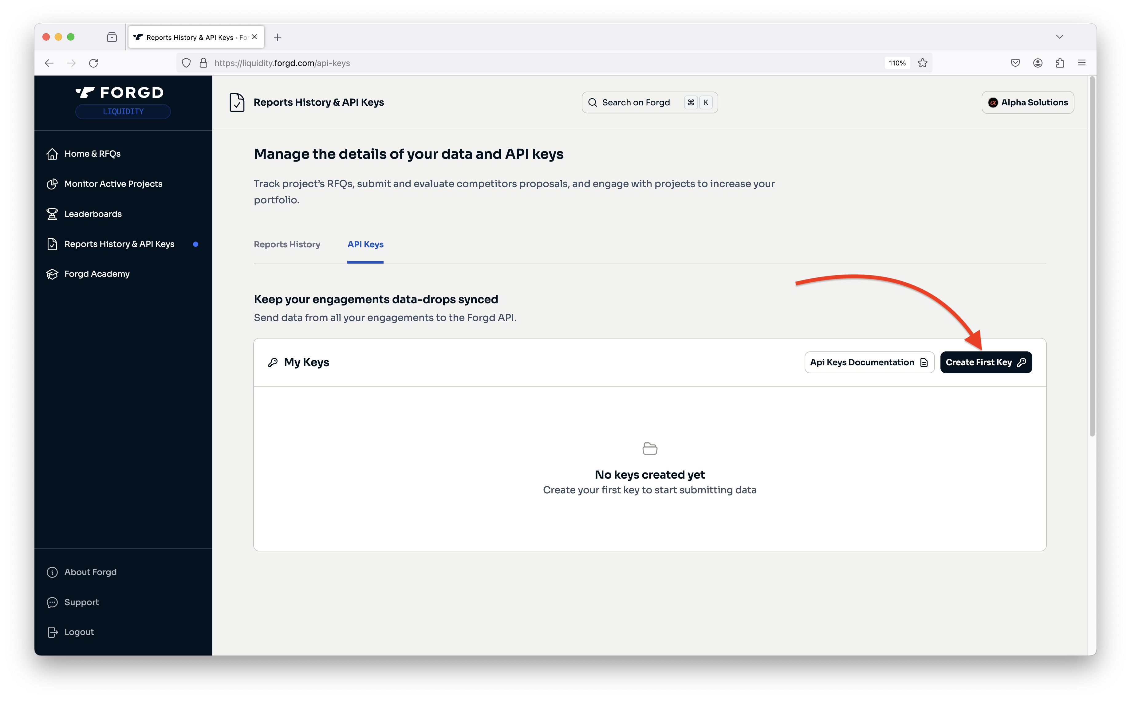 Creating new API key