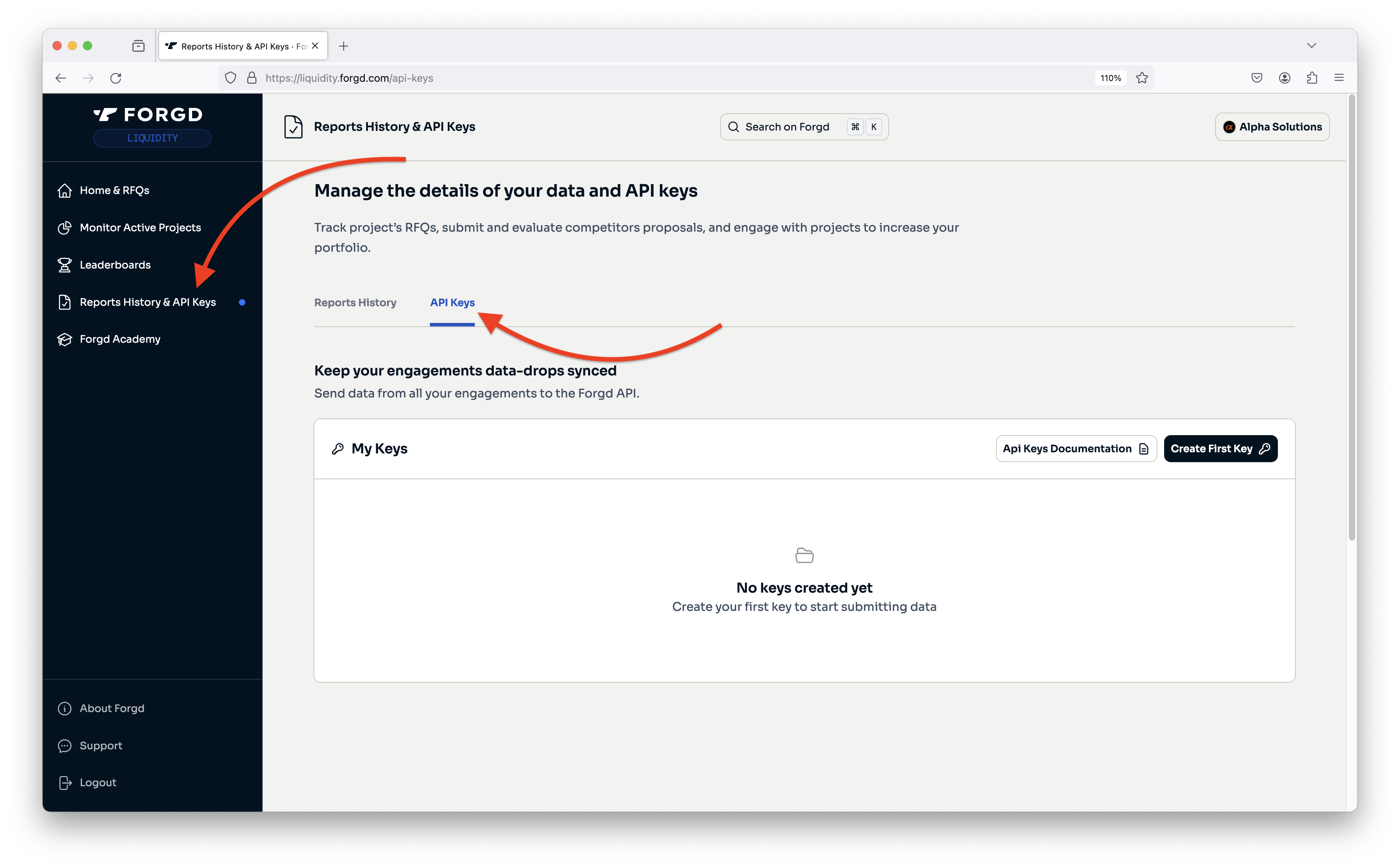 How to get to the API Keys page