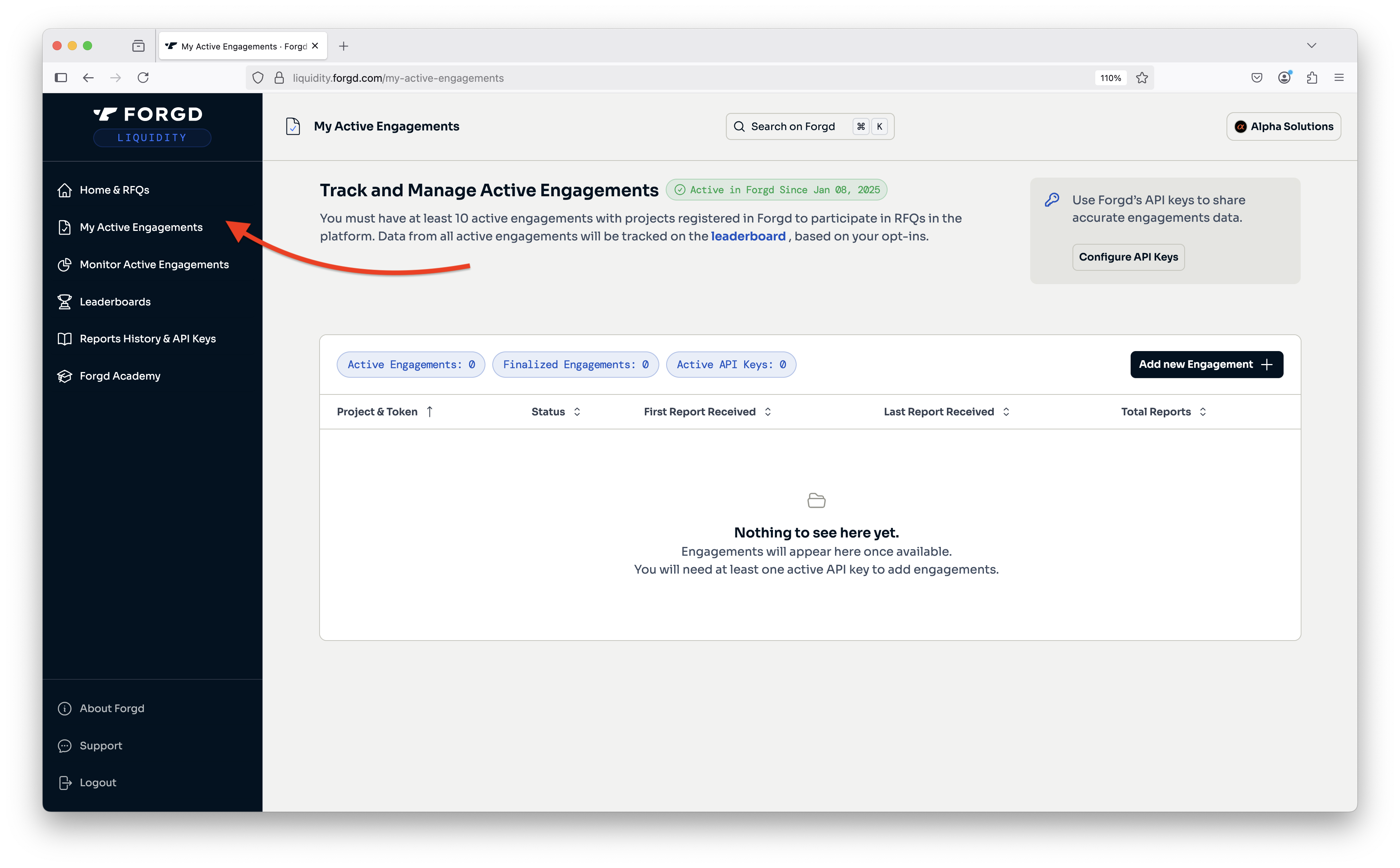 How to get to the My Engagements page